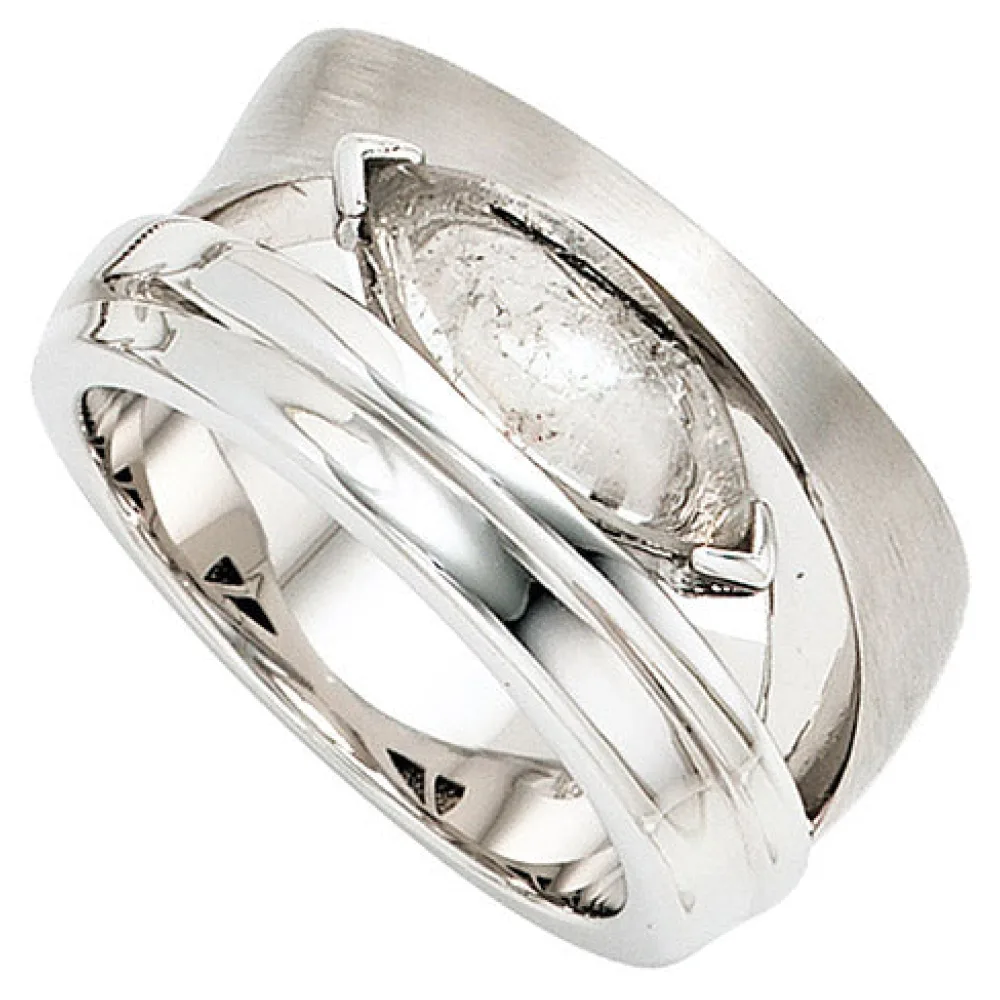 Damen Ring breit 925 Sterling Silber rhodiniert mattiert 1 Turmalinquarz-56