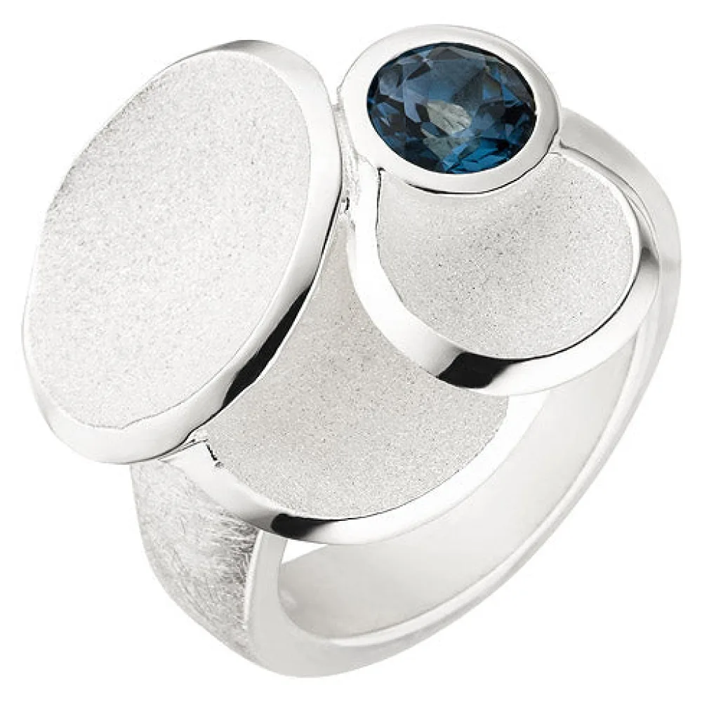 Damen Ring 925 Sterling Silber matt eismatt 1 Blautopas blau-52
