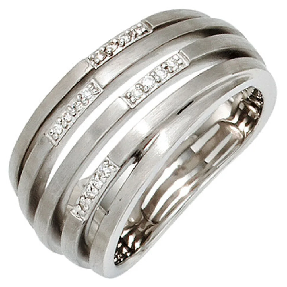 Damen Ring breit 925 Sterling Silber rhodiniert mattiert 16 Diamanten Brillanten-58