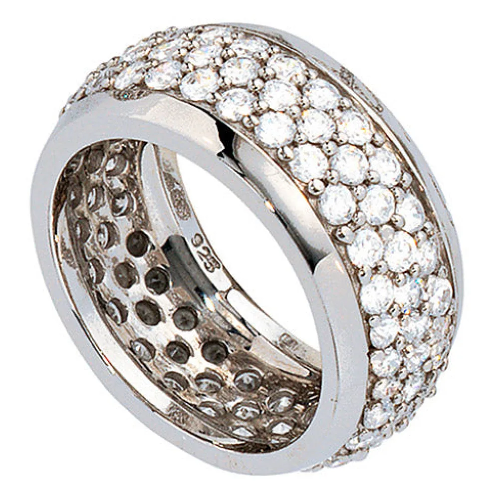 Damen Ring breit 925 Sterling Silber rhodiniert mit Zirkonia rundum Silberring-60