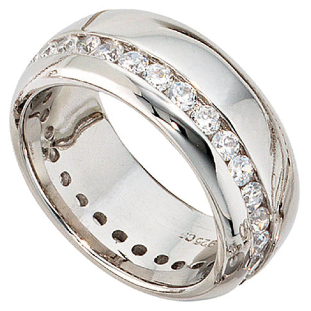 Damen Ring breit 925 Sterling Silber rhodiniert mit Zirkonia rundum Silberring-52