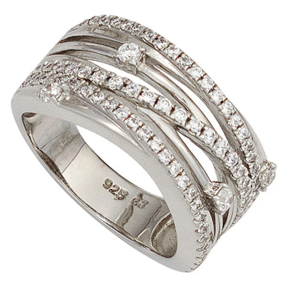 Damen Ring breit 925 Sterling Silber rhodiniert mit Zirkonia Silberring-50