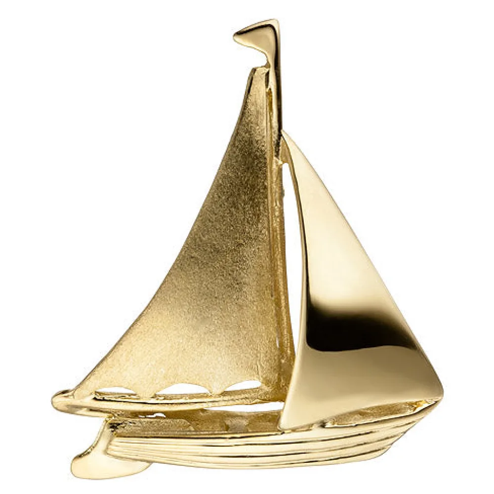 Anhänger Segelschiff 925 Sterling Silber gold vergoldet teil matt