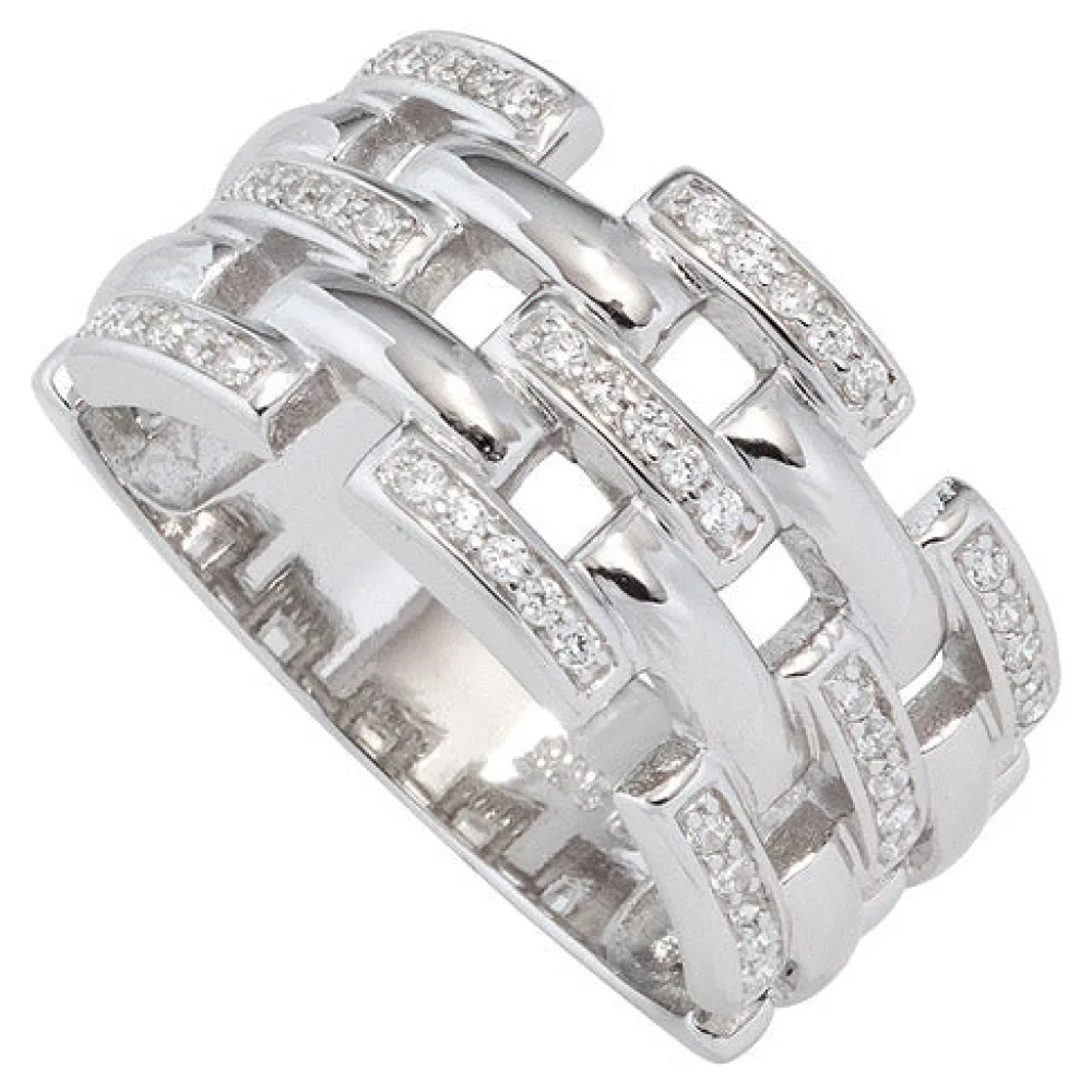 Damen Ring breit 925 Sterling Silber rhodiniert mit Zirkonia Silberring-56