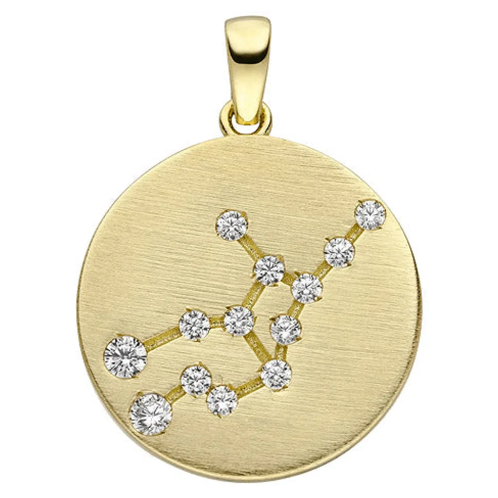 Anhänger Sternzeichen Jungfrau 333 Gold Gelbgold matt 13 Zirkonia Goldanhäng