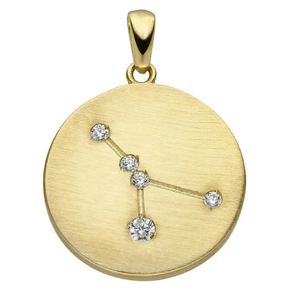 Anhänger Sternzeichen Krebs 333 Gold Gelbgold matt 5 Zirkonia Goldanhänger