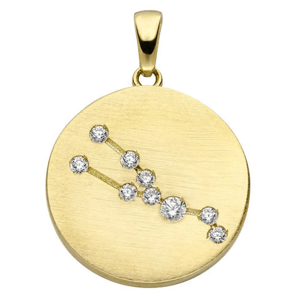 Anhänger Sternzeichen Stier 333 Gold Gelbgold matt 9 Zirkonia Goldanhänger