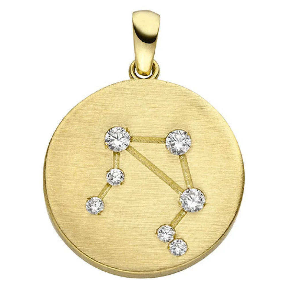 Anhänger Sternzeichen Waage 333 Gold Gelbgold matt 7 Zirkonia Goldanhänger