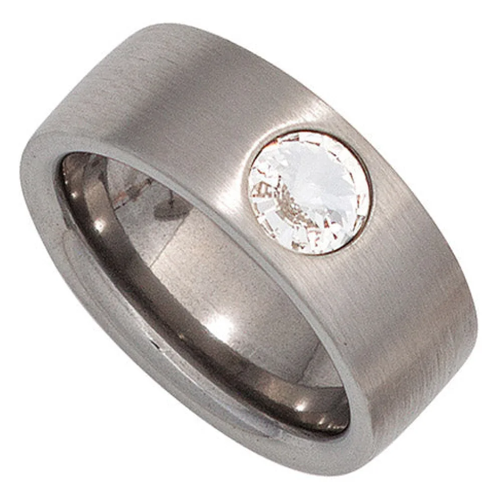 Damen Ring breit Edelstahl mattiert mit SWAROVSKI® ELEMENT-50