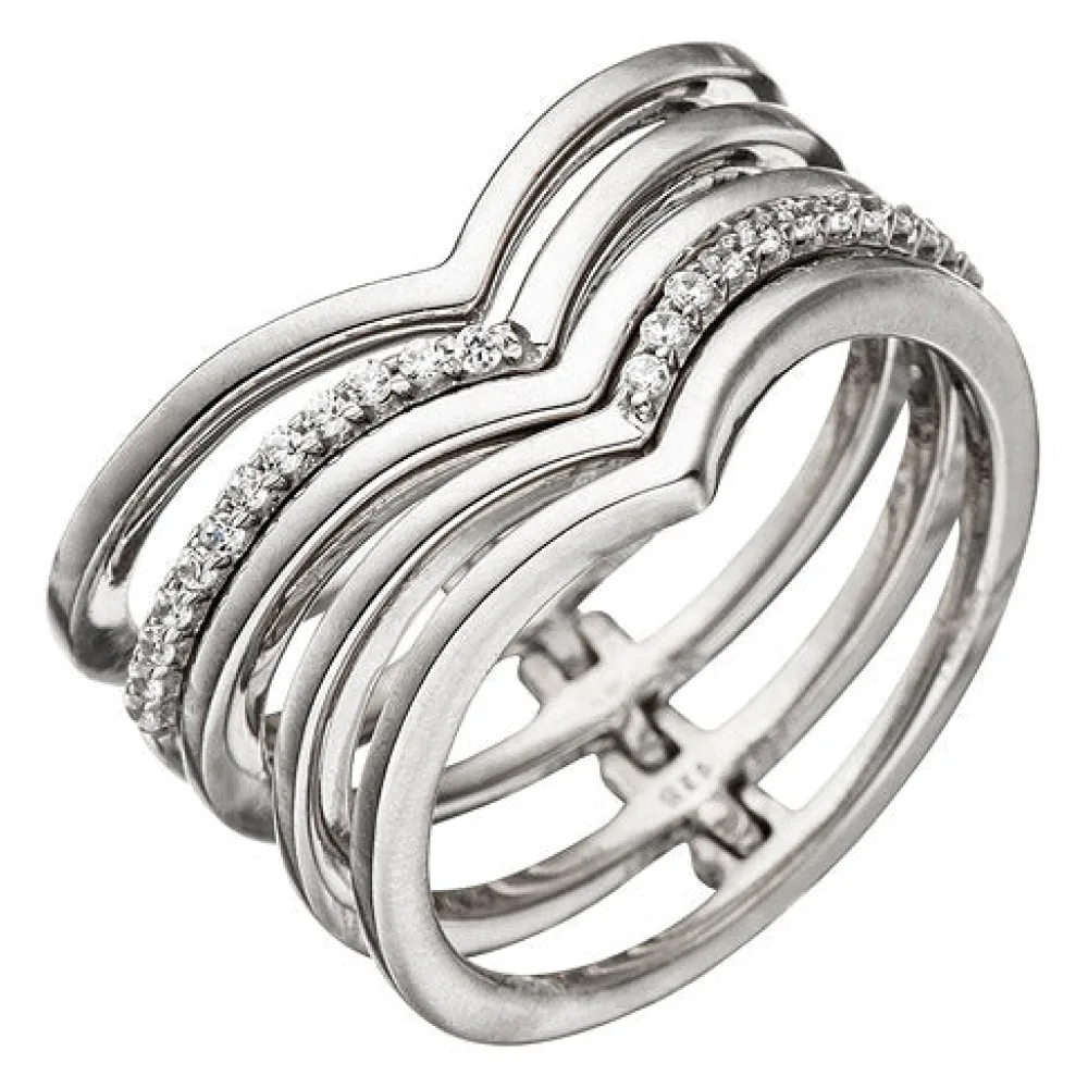 Damen Ring breit mehrreihig 925 Sterling Silber mit Zirkonia Silberring-52