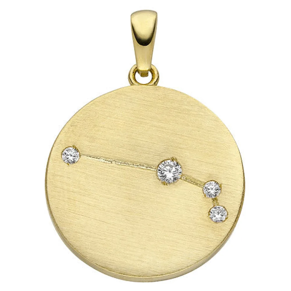 Anhänger Sternzeichen Widder 333 Gold Gelbgold matt 4 Zirkonia Goldanhänger