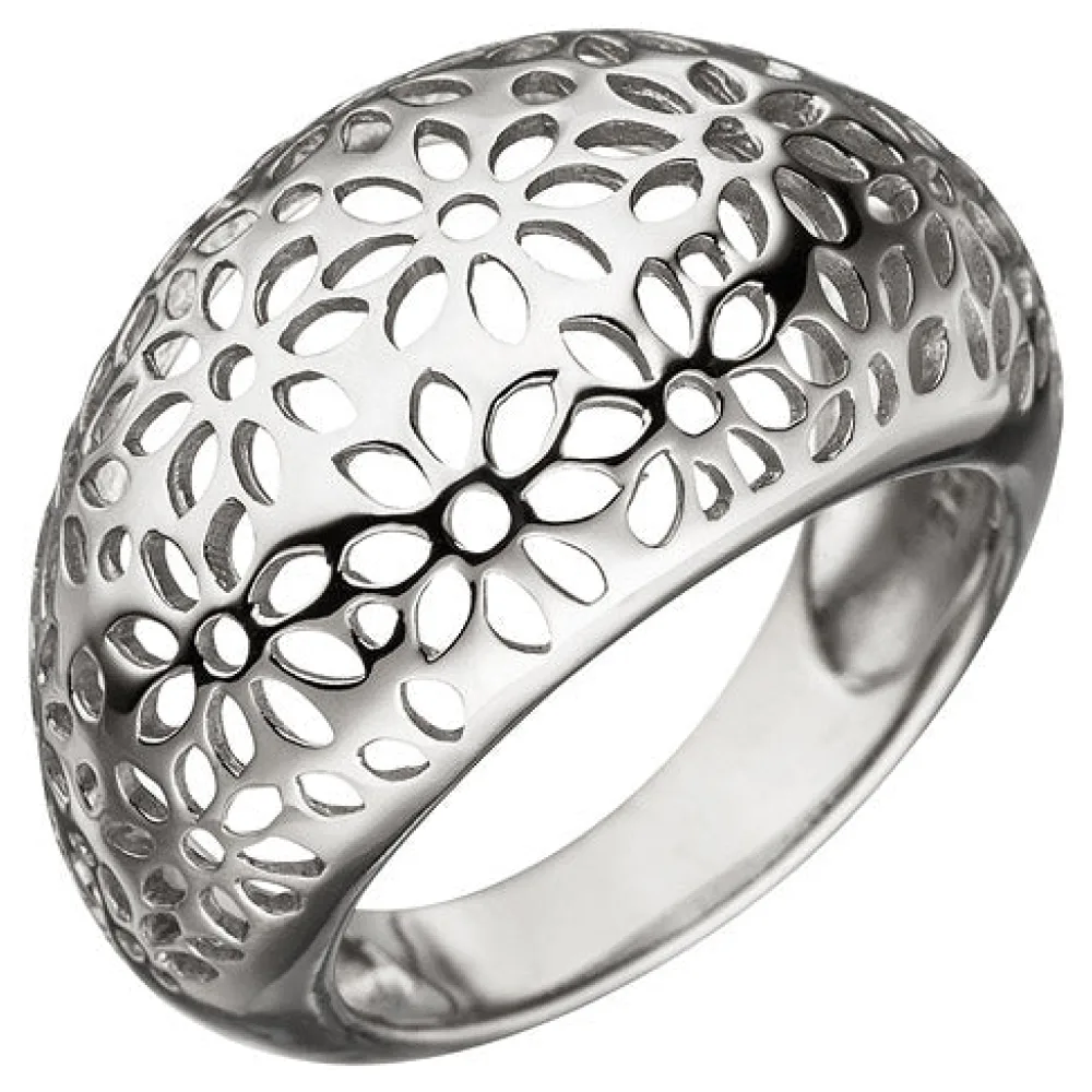 Damen Ring breit mit Blumen Muster 925 Sterling Silber Silberring-58