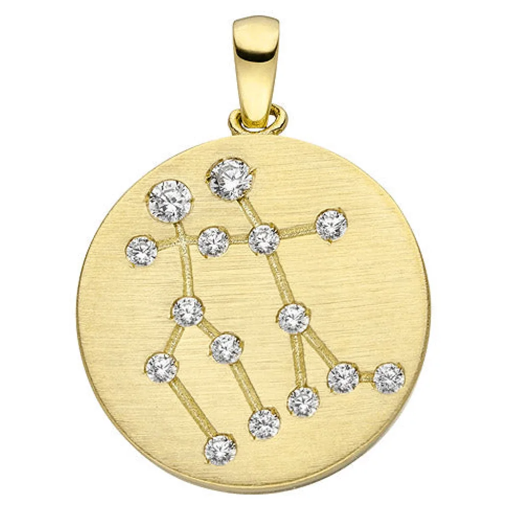 Anhänger Sternzeichen Zwilling 333 Gold Gelbgold matt 15 Zirkonia Goldanhäng
