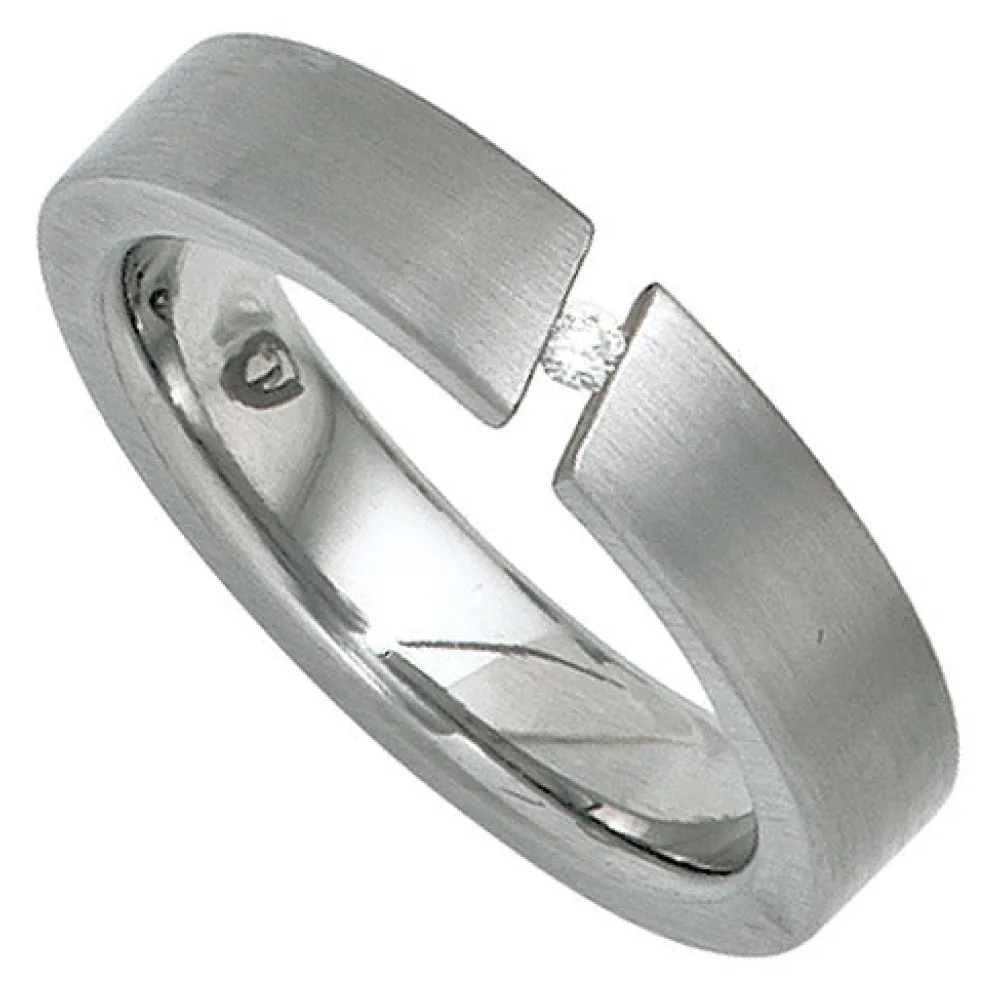 Damen Ring Edelstahl mattiert 1 Diamant Brillant 0 03ct.-58