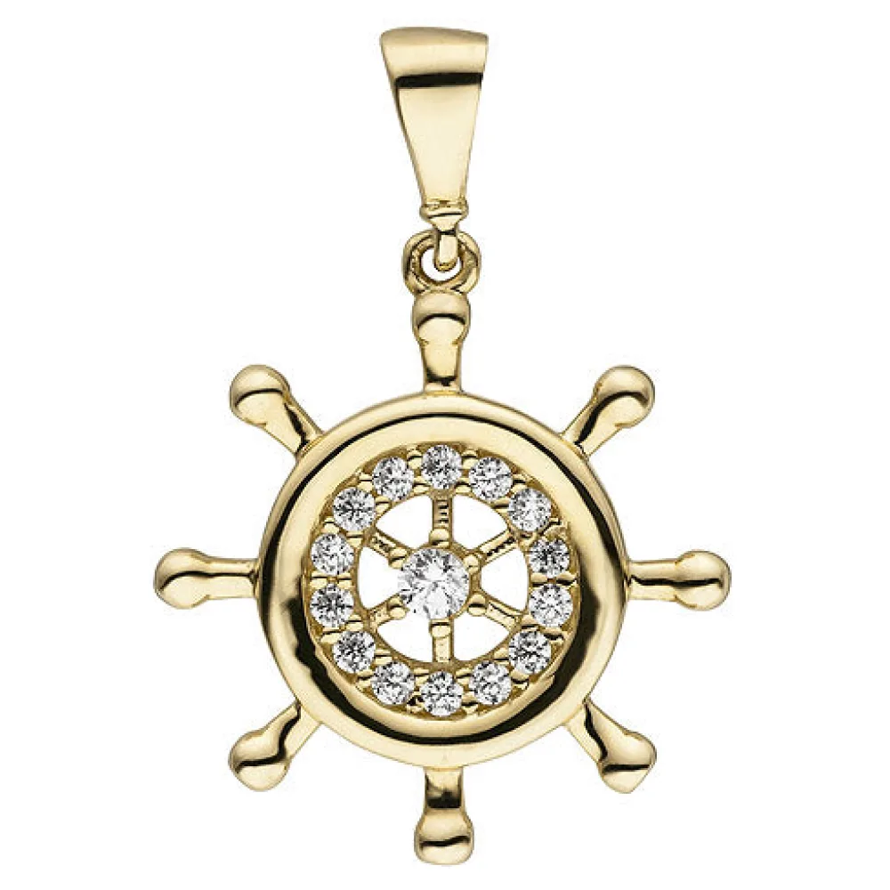 Anhänger Steuer Steuerrad 333 Gold Gelbgold 15 Zirkonia Goldanhänger