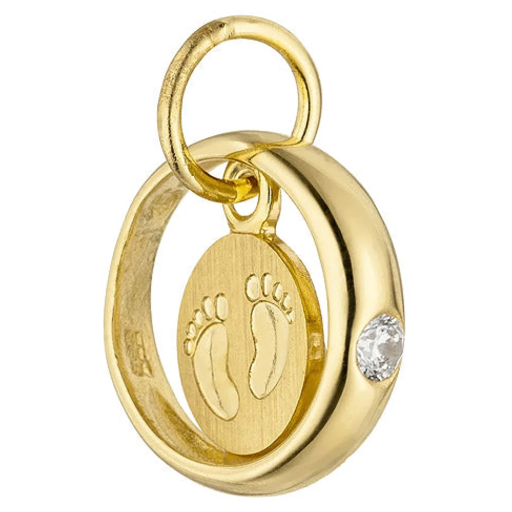 Anhänger Taufring Füße Babyfüße 333 Gold Gelbgold 1 Zirkonia Goldanhänger