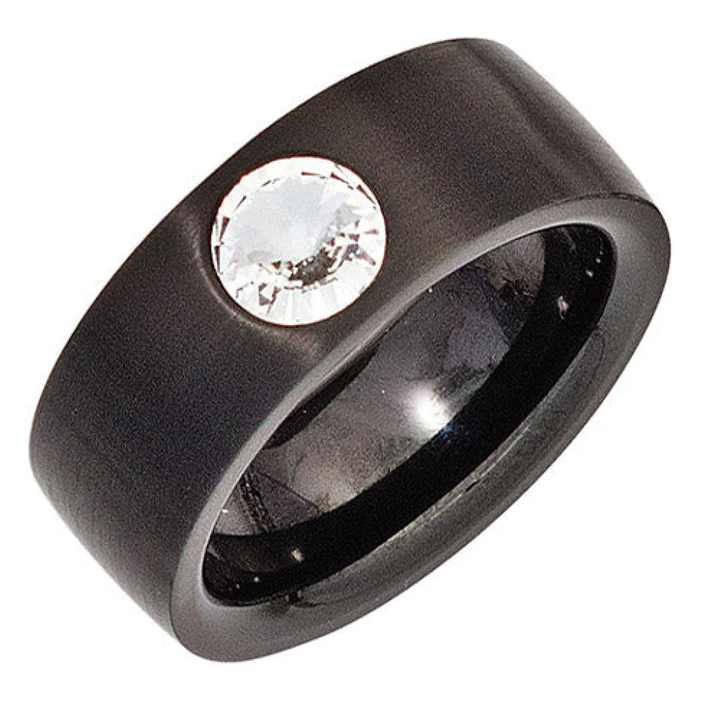 Damen Ring Edelstahl schwarz beschichtet mit SWAROVSKI® ELEMENT-52