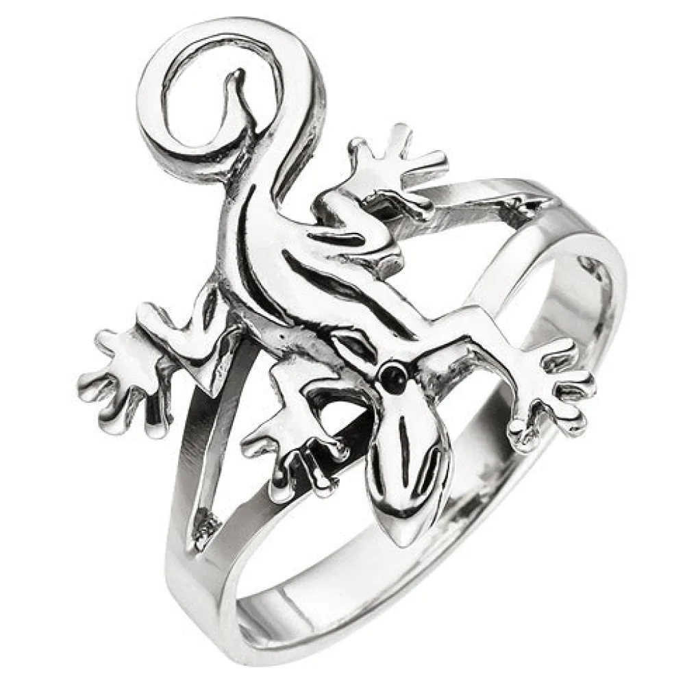 Damen Ring Gecko Echse Eidechse 925 Sterling Silber Silberring-60
