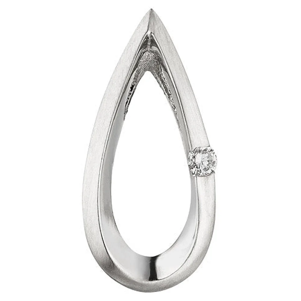 Anhänger Tropfen 950 Platin teil matt 1 Diamant Brillant 0 025ct. Platinanhänger