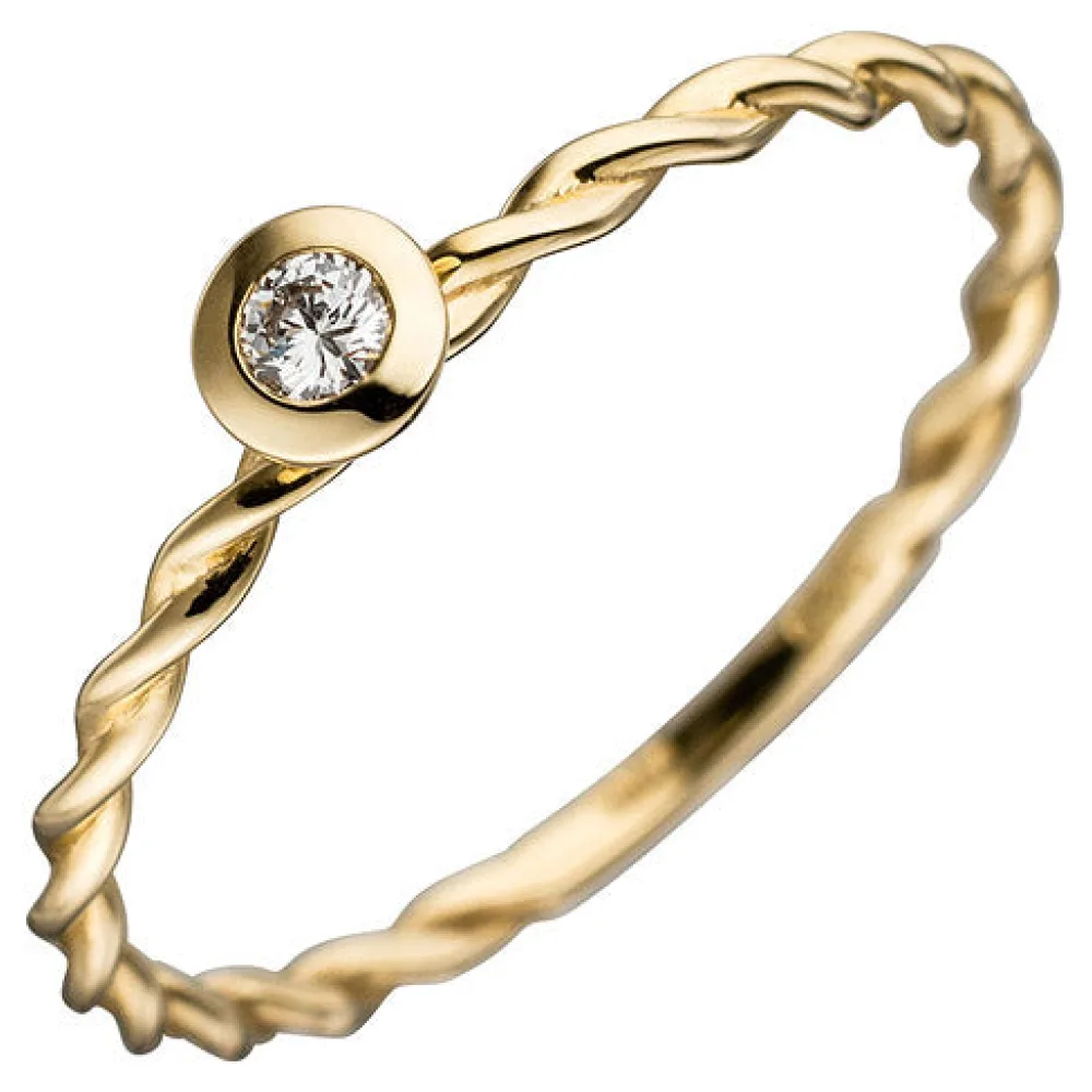 Damen Ring gedreht 585 Gold Gelbgold 1 Diamant Brillant 0 05ct. Goldring-58