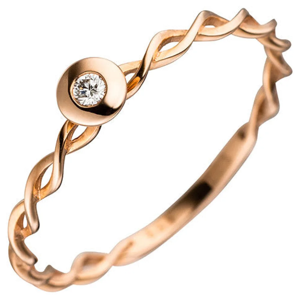 Damen Ring gedreht 585 Gold Rotgold 1 Diamant Brillant Rotgoldring Diamantring-58