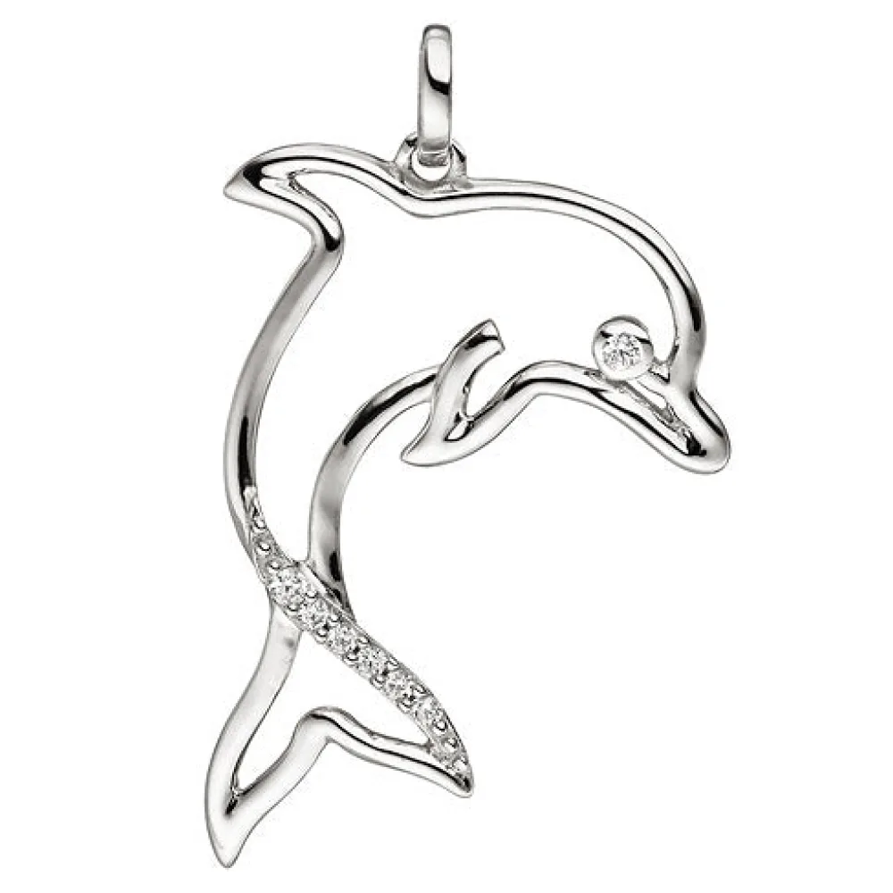 Anhänger Delfin 333 Gold Weißgold 7 Zirkonia Weißgoldanhänger