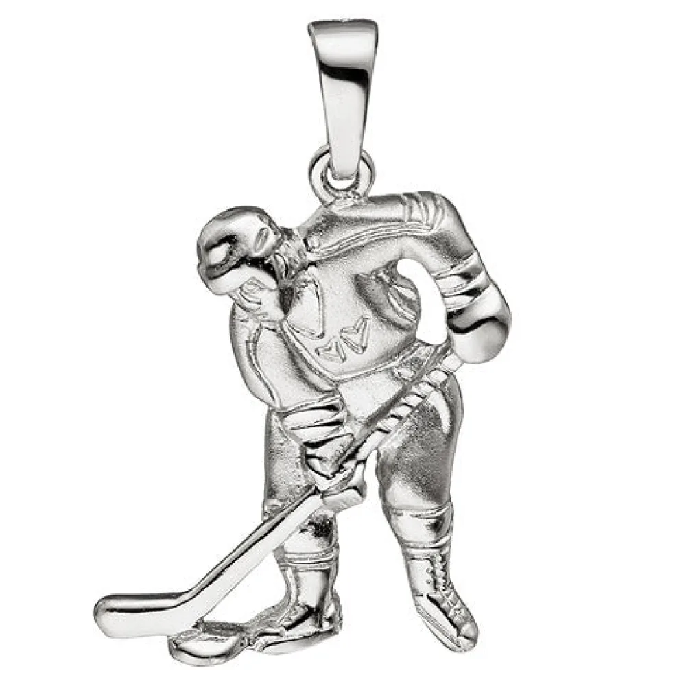 Anhänger Eishockeyspieler Eishockey 925 Silber matt mattiert Silberanhänger