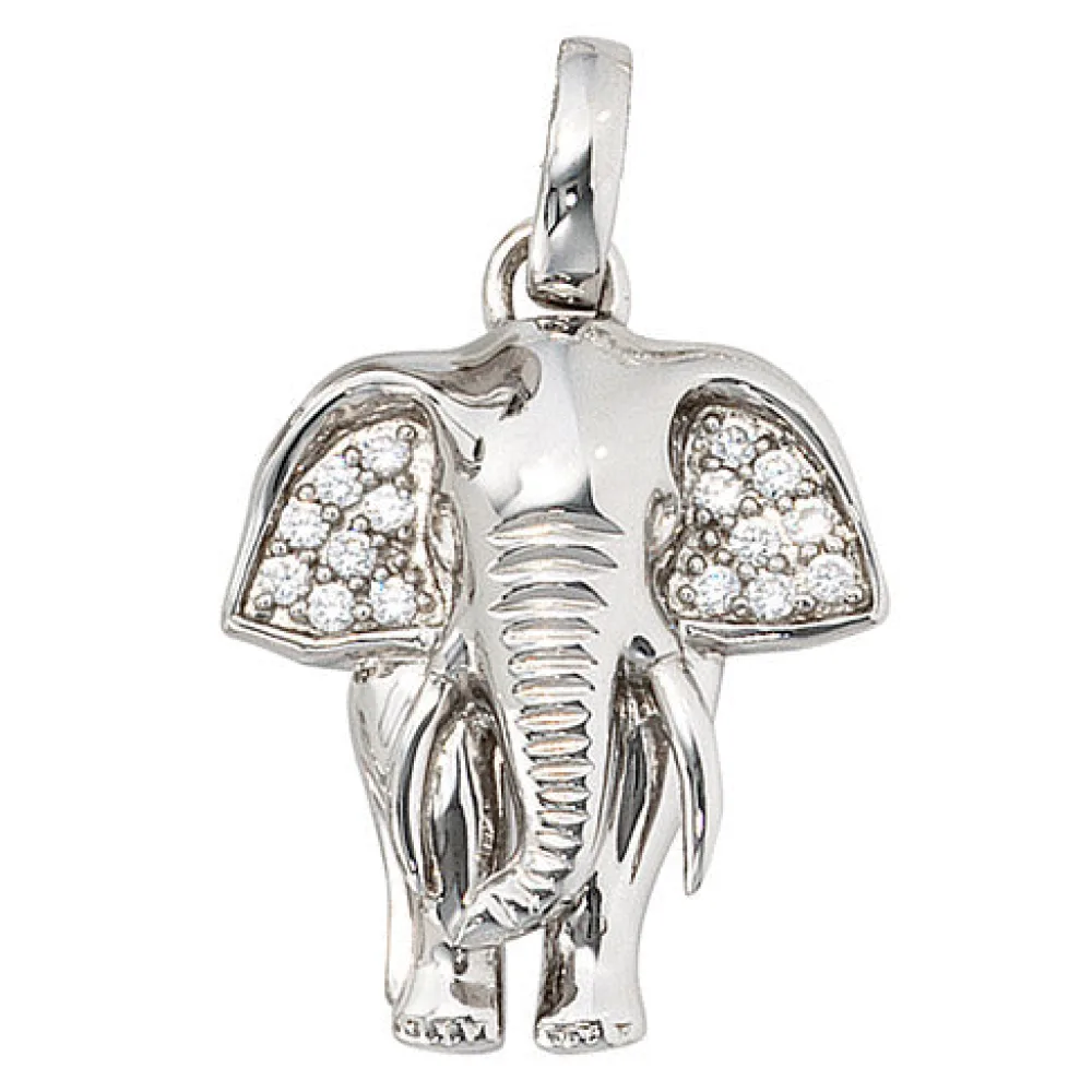 Anhänger Elefant 925 Sterling Silber rhodiniert mit Zirkonia Kettenanhänger
