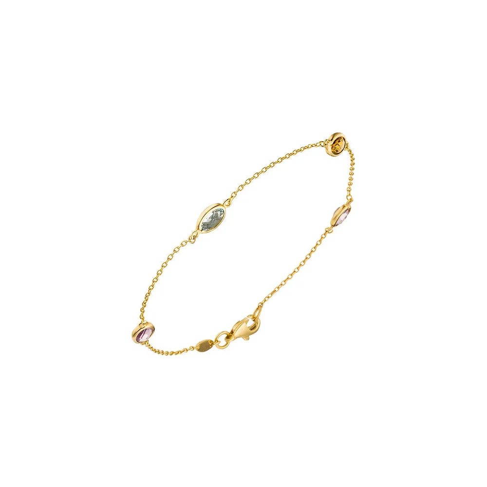 Armband 585 Gold Gelbgold 2 Amethyste 1 Citrin 1 Blautopas Goldarmband