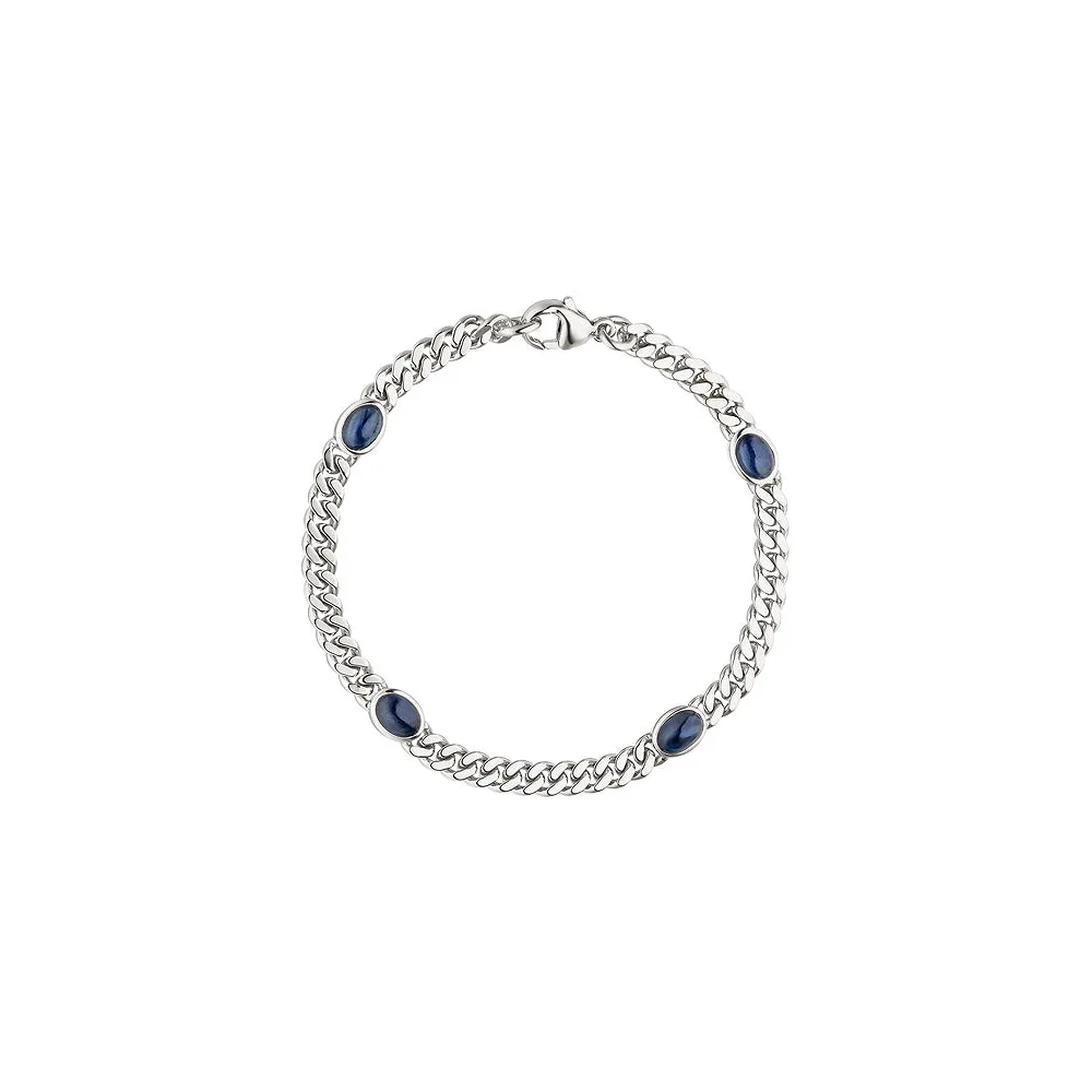 Armband 585 Gold Weißgold 4 Safir Cabochons blau 19 cm Safirarmband