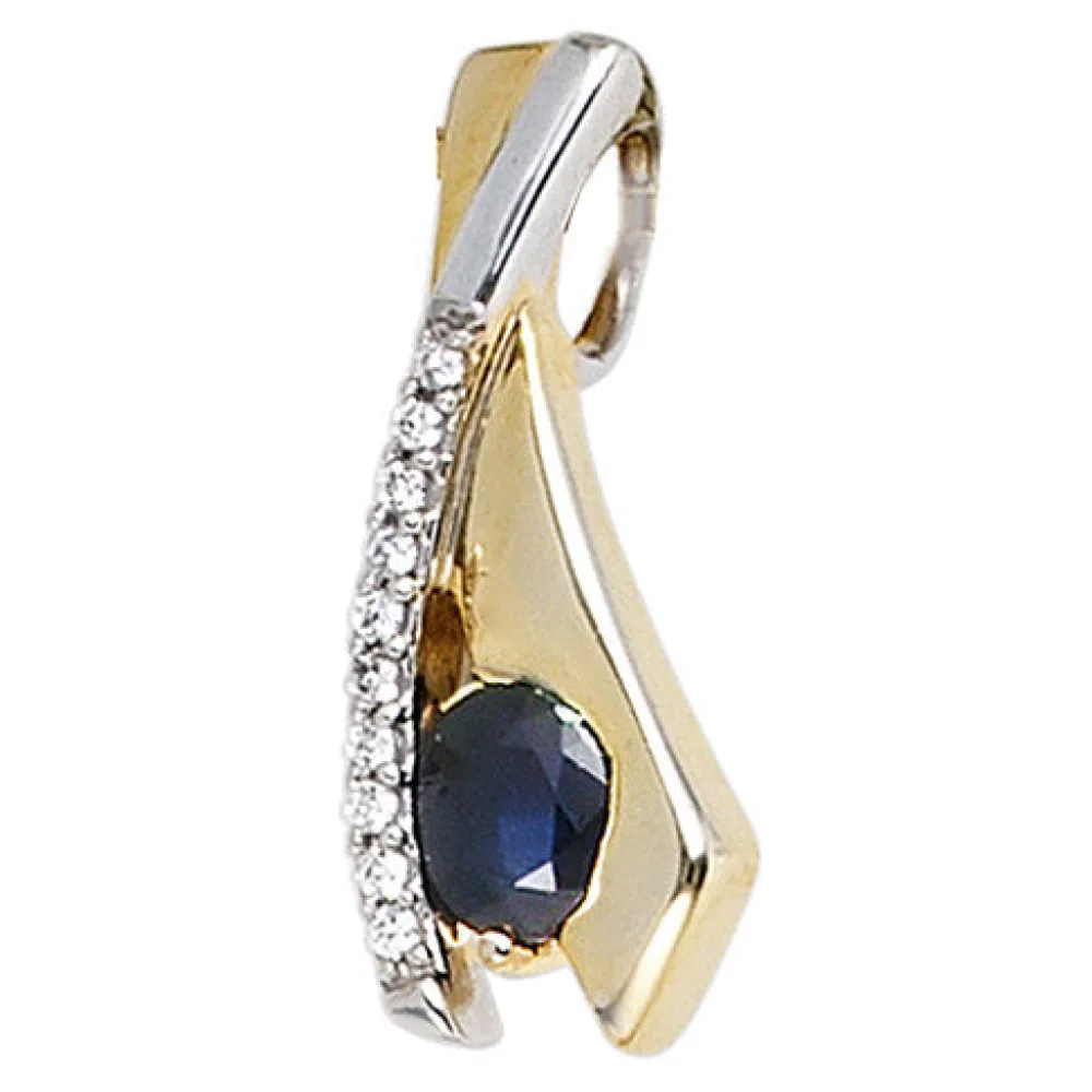 Anhänger 333 Gold Gelbgold bicolor 10 Zirkonia 1 blauer Safir Goldanhänger