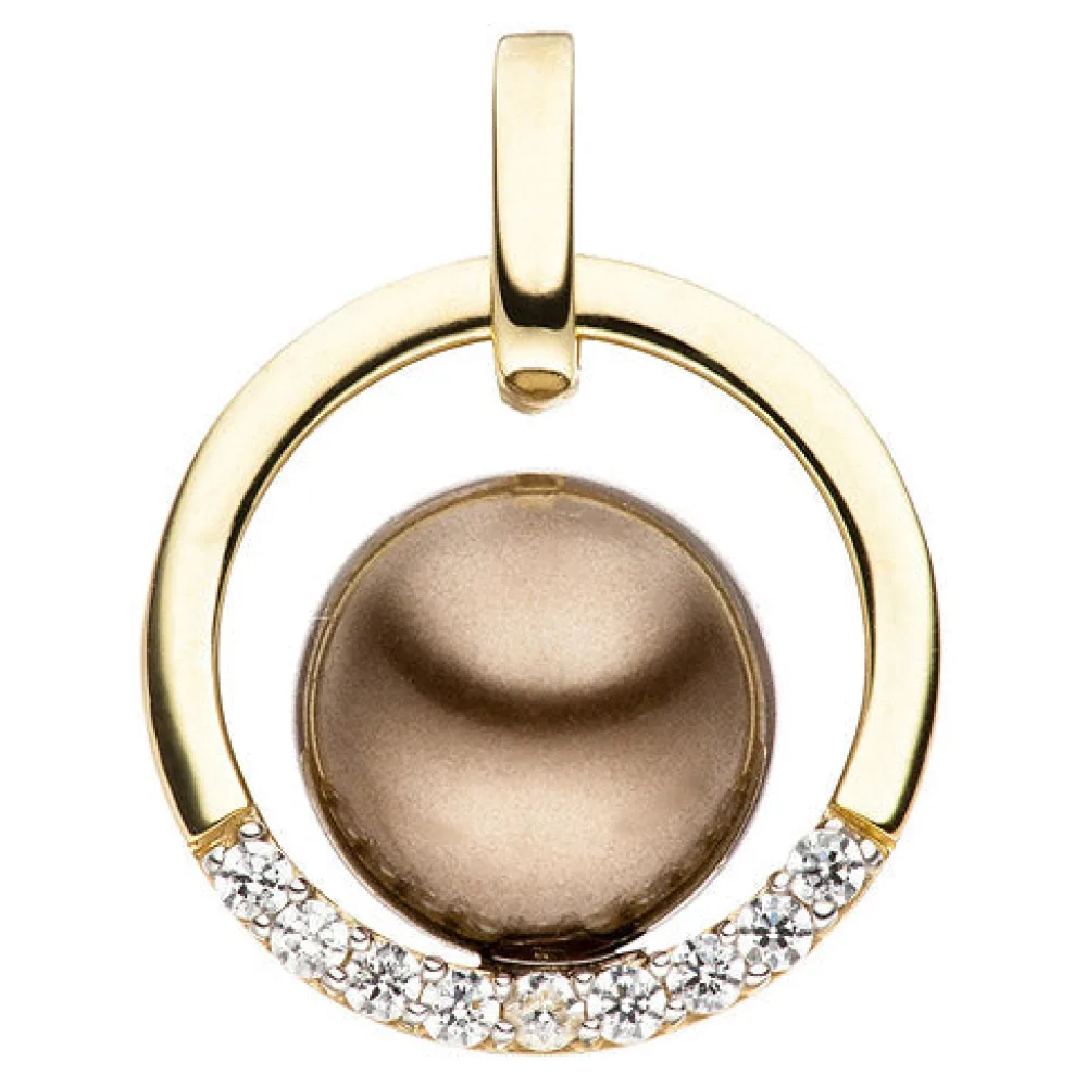 Anhänger 333 Gold Gelbgold bicolor mit dunkler Perle und Zirkonia Perlenanhänger