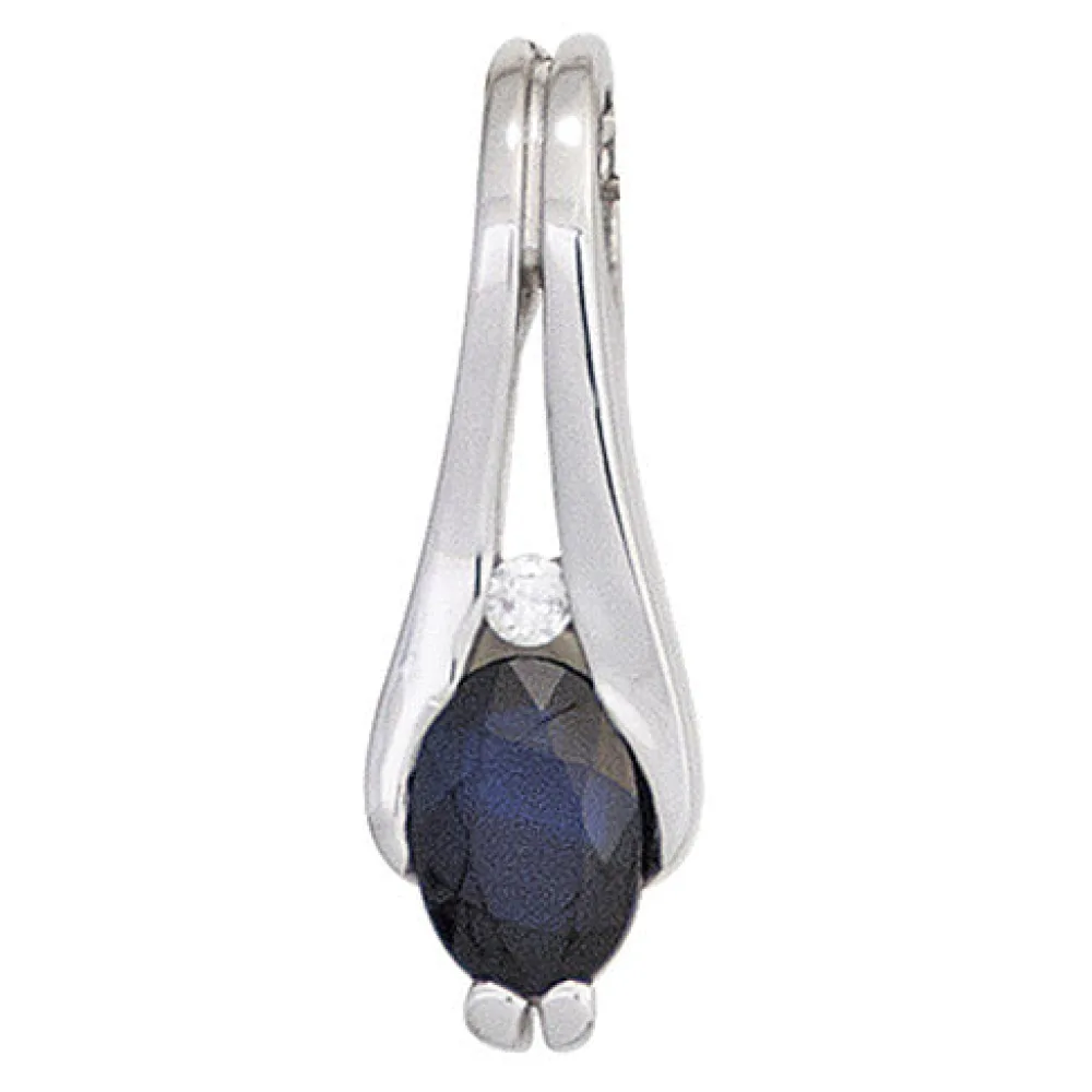 Anhänger 333 Gold Weißgold 1 blauer Safir 1 Diamant Brillant Goldanhänger