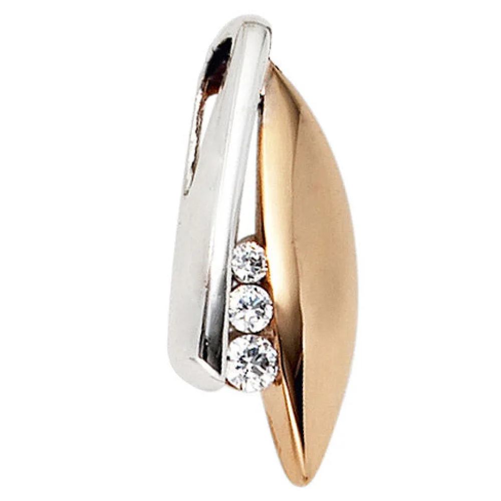 Anhänger 375 Gold Rotgold Weißgold bicolor 3 Zirkonia Goldanhänger
