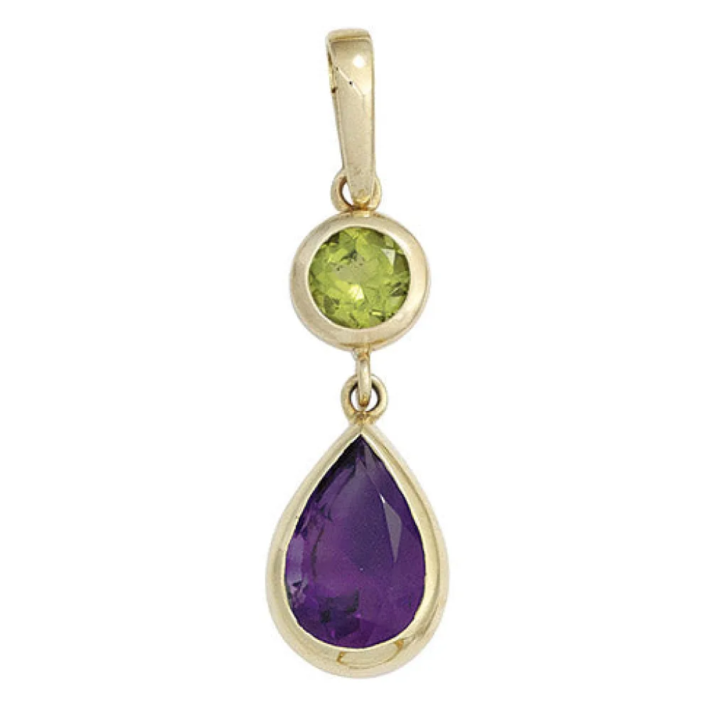 Anhänger 585 Gold Gelbgold 1 Peridot grün 1 Amethyst violett Goldanhänger