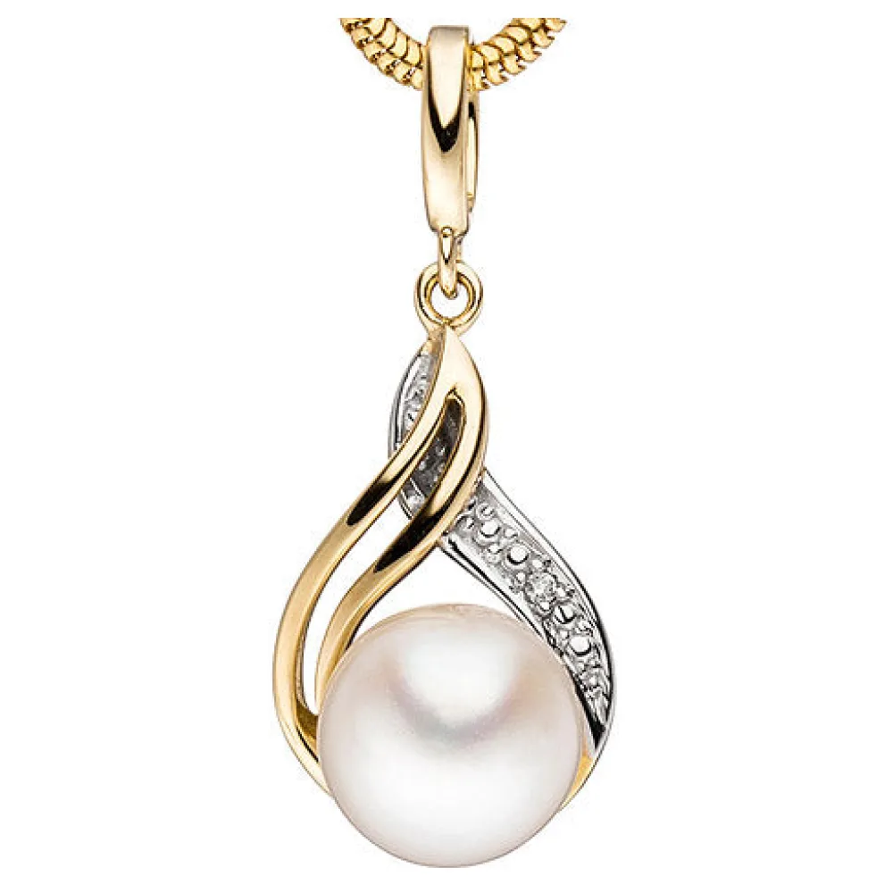 Anhänger 585 Gold Gelbgold 1 Süßwasser Perle 1 Diamant Brillant Perlenanhänger