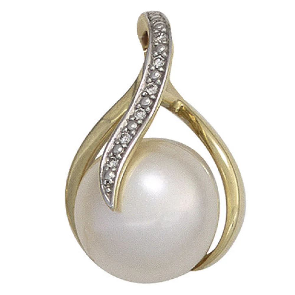 Anhänger 585 Gold Gelbgold 1 Süßwasser Perle 6 Diamanten Perlenanhänger
