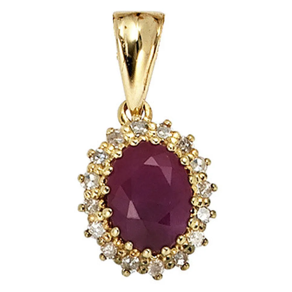 Anhänger 585 Gold Gelbgold 16 Diamanten 0 16ct. 1 Rubin rot Goldanhänger