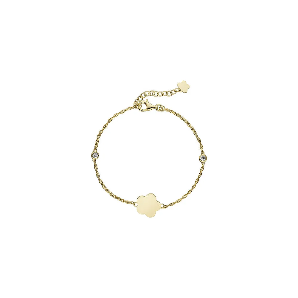 Armband Blume 925 Sterling Silber gold vergoldet 2 Zirkonia 22 cm