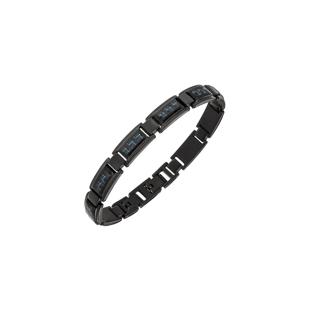 Armband Edelstahl schwarz beschichtet mit Carbon blau 21 cm