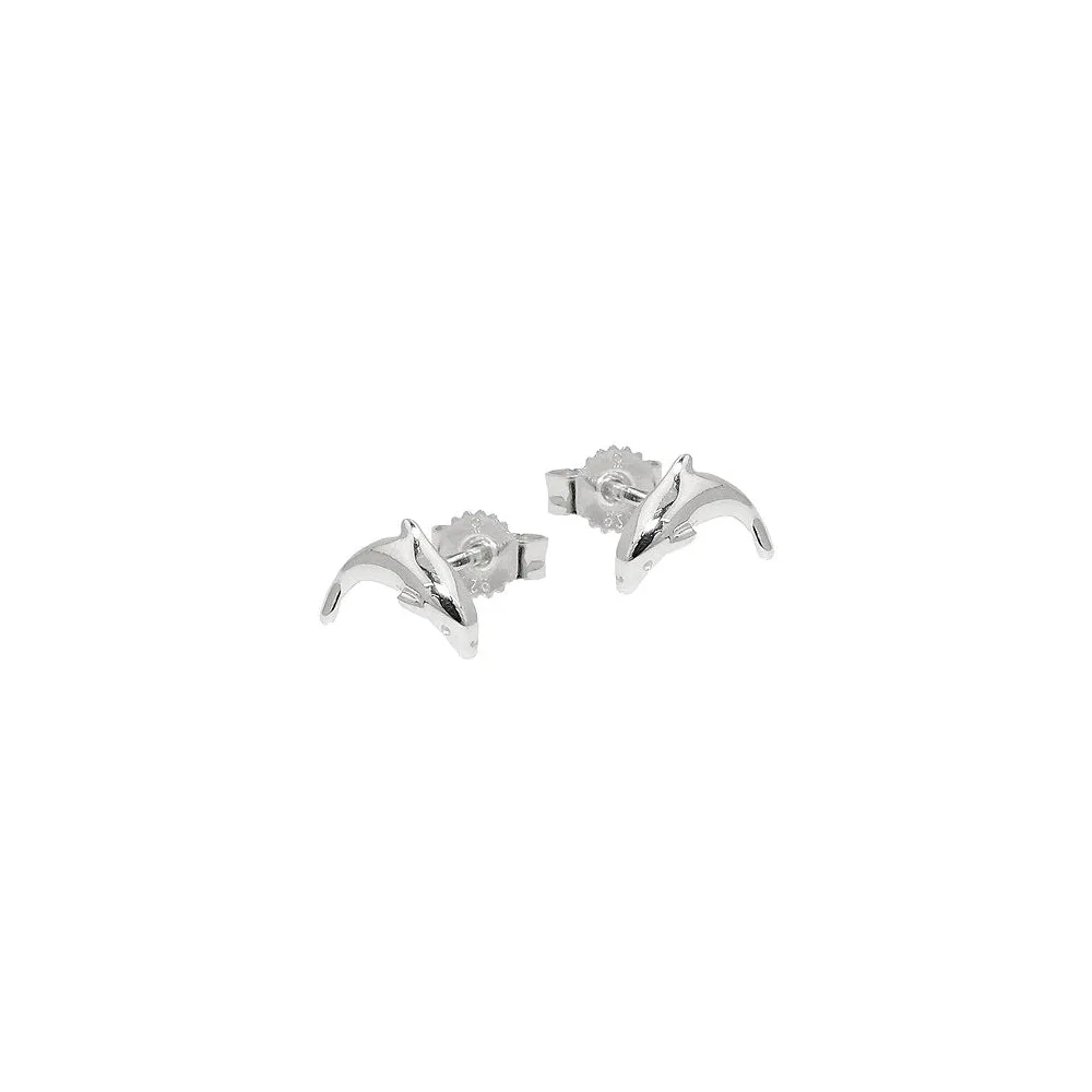 Ohrstecker 10mm springender Delfin glänzend Silber 925