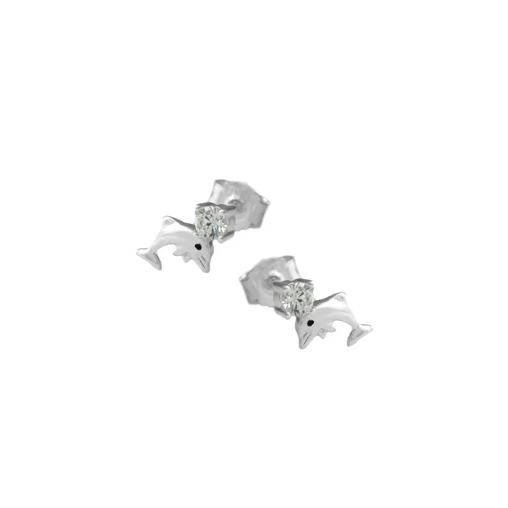 Ohrstecker 9x5mm Delfin mit Zirkonia Silber 925