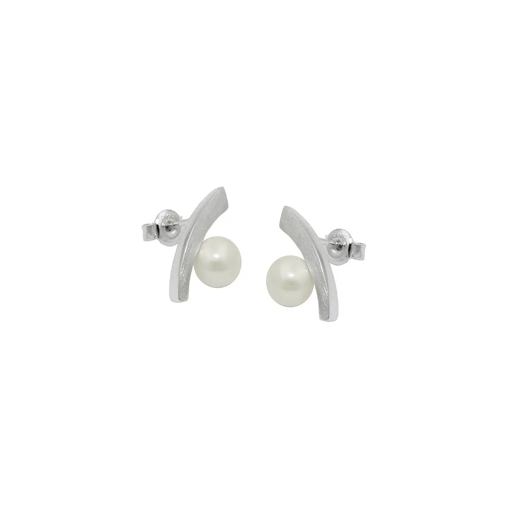 Ohrstecker Bogen mit Glas-Imitatperle perlweiß Silber 925