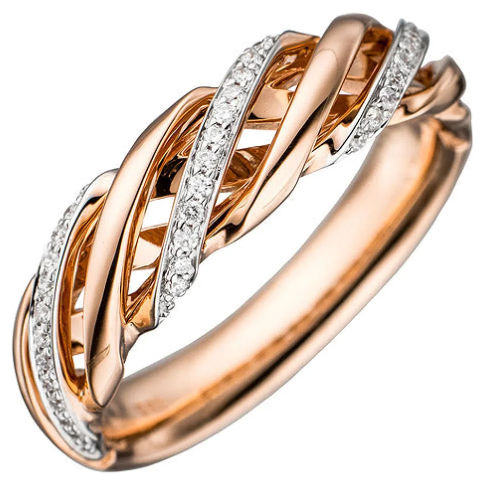Damen Ring gedreht 585 Gold Rotgold bicolor 36 Diamanten Brillanten Goldring-56