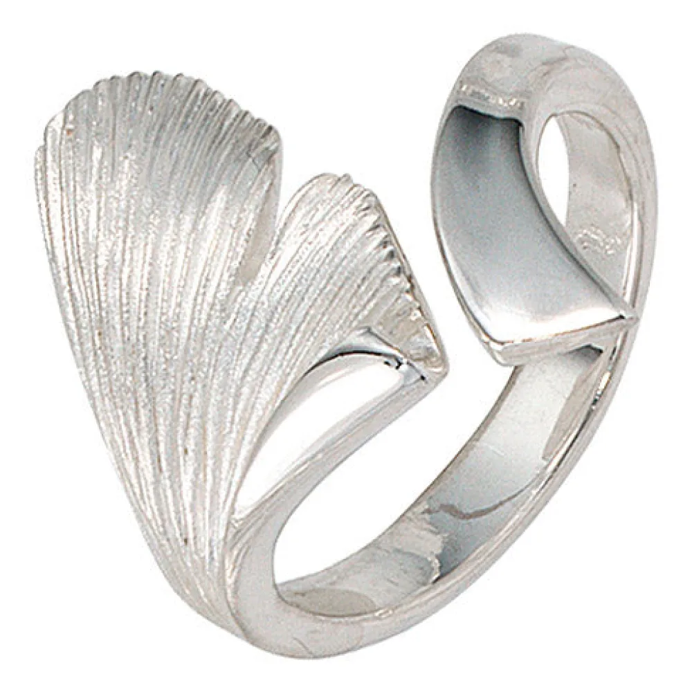 Damen Ring Ginko Gingko offen 925 Sterling Silber mattiert Handarbeit Silberring-52