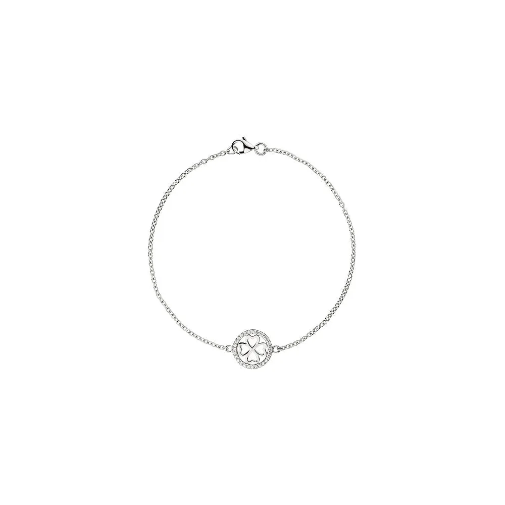 Armband Kleeblatt 925 Sterling Silber 28 Zirkonia 19 cm Glücksbringer