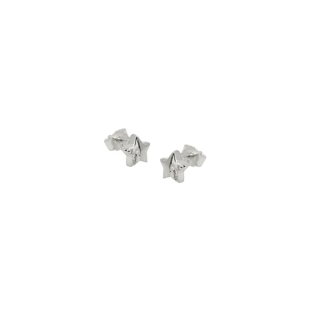 Ohrstecker Stern mit Zirkonia teilmatt Silber 925