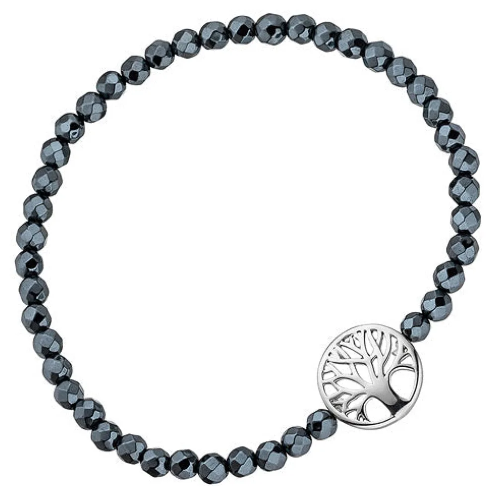 Armband Lebensbaum 925 Sterling Silber mit Hämatit schwarz flexibel