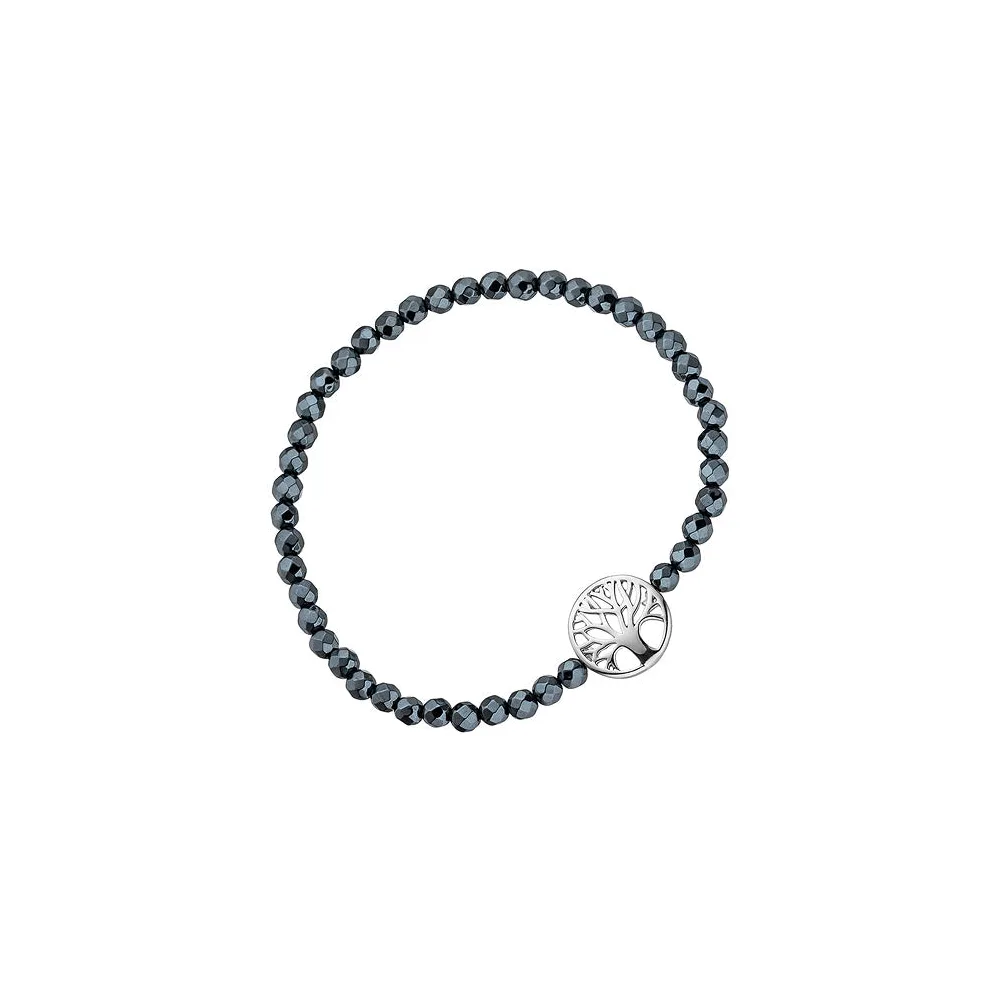 Armband Lebensbaum 925 Sterling Silber mit Hämatit schwarz flexibel