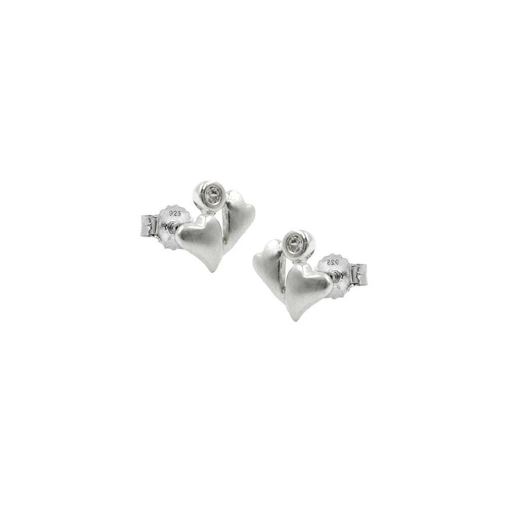 Ohrstecker 2 Herzen mit Zirkonia matt 925